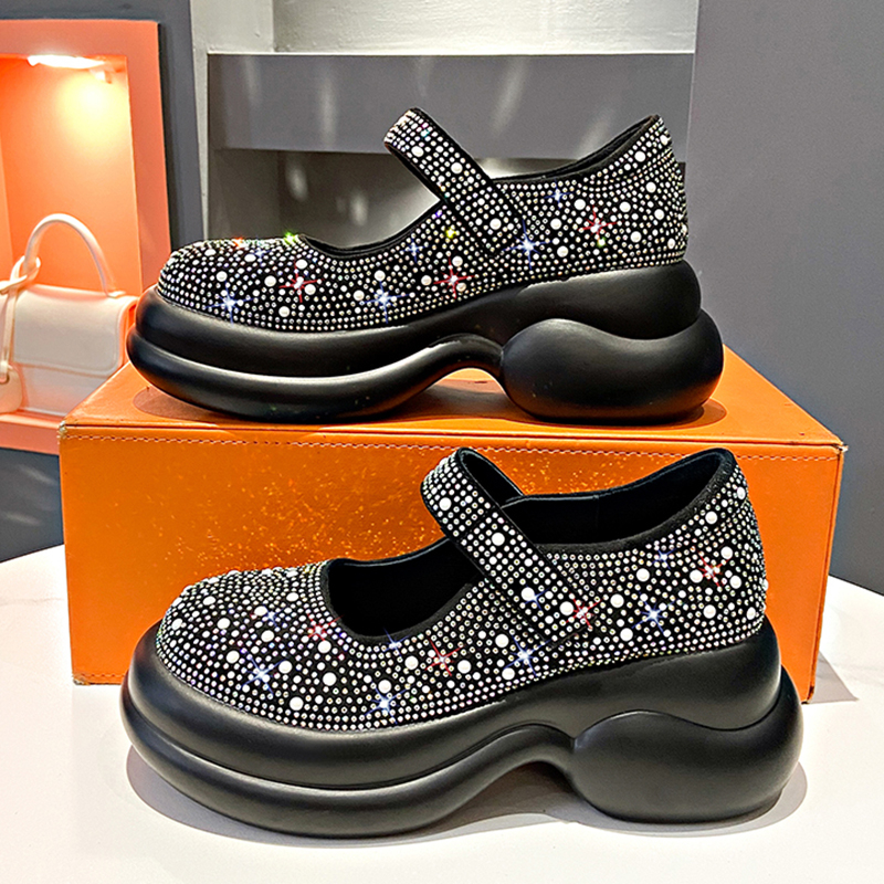 2025 Summer New Casual Platform Shoes Sparkling Diamond Luxury Sneakers Explosion Velcro Mary Jane Women's Sandals Luxury designer Beach Sandals