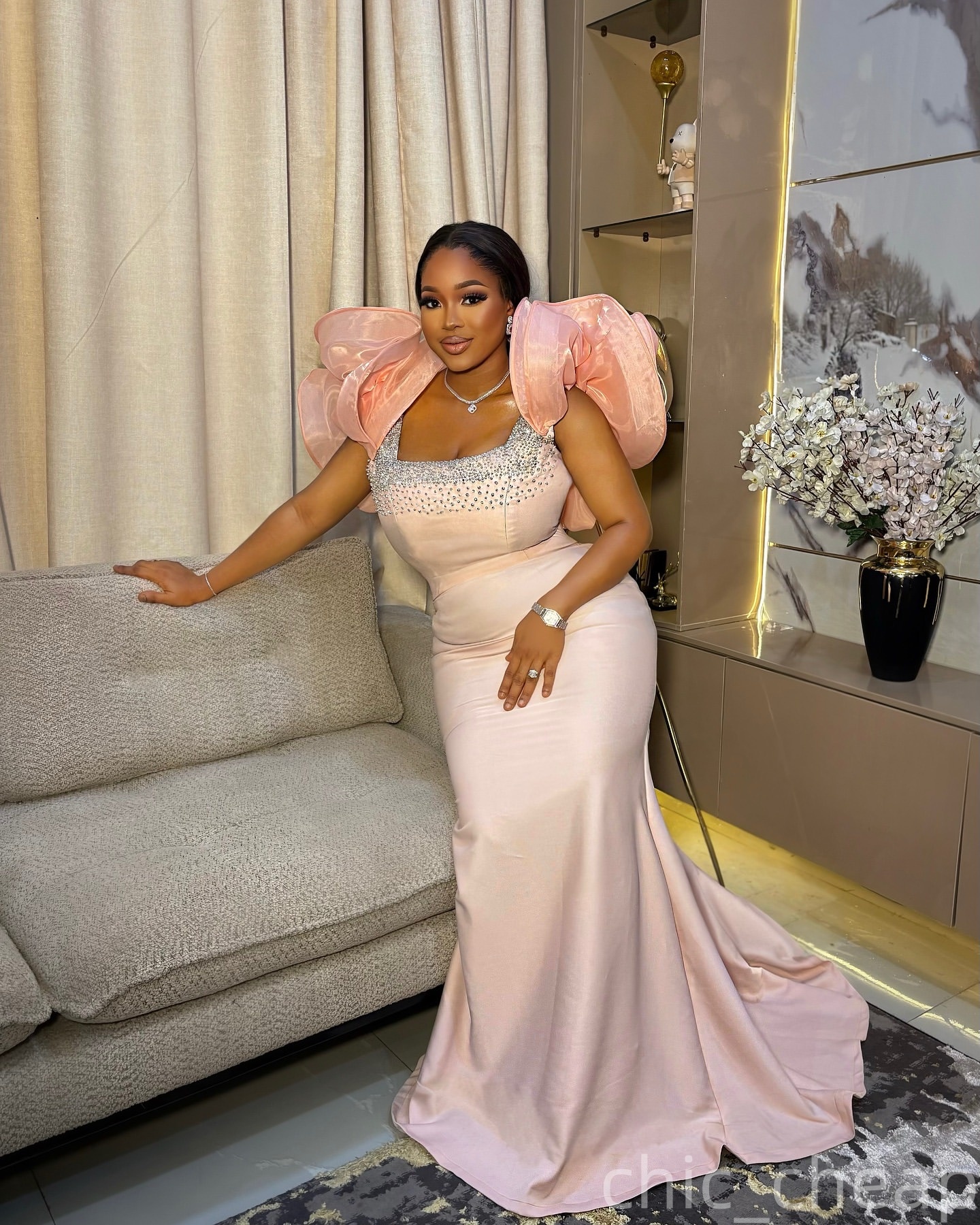 Aso Ebi Pink Mermaid Prom Dresses 2026 Beaded Spaghetti Satin Evening Formal Party Second Birthday Engagement Gowns Plus Size Dress For Special Occasi