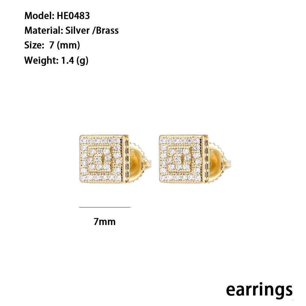 2021 New Design 7mm 14kt Gold Plated Cz Stone Moissanite Stud Earring for Women and Men