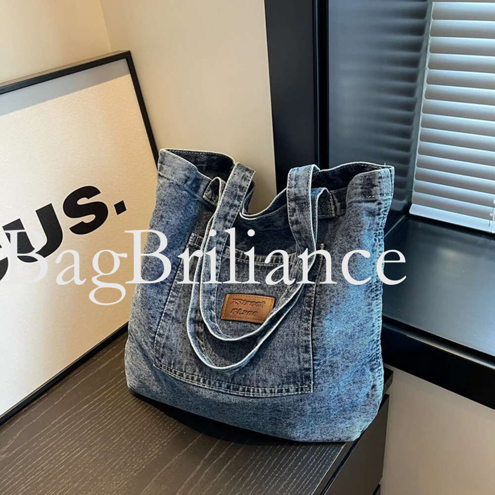 Students Hot Canvas Shoulder Tote Large Capacity Denim Solid Fashion Handbag Clutch Bag Simple Female Commuter Handbags