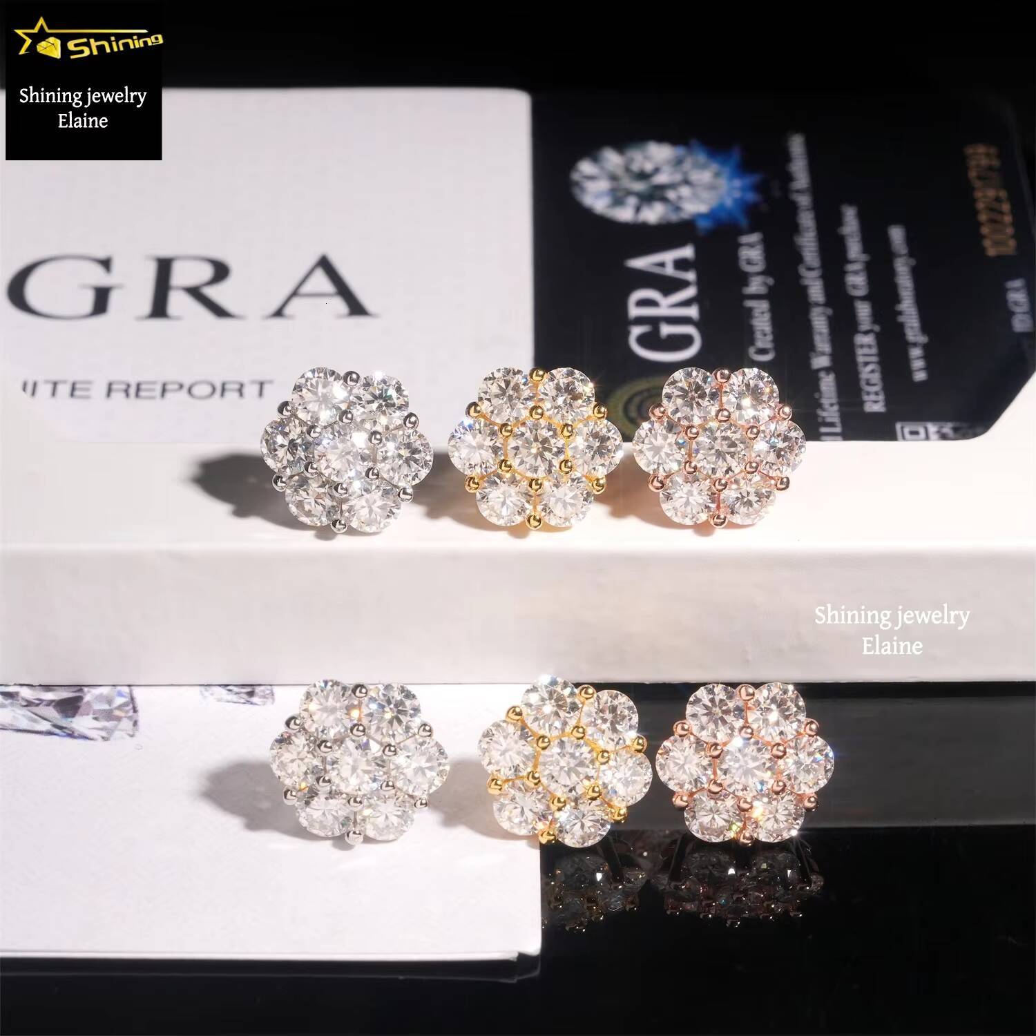 Hip Hop Flower Earrings Luxury Jewelry Pass Diamond Tester VVS Moissanite Iced Out 925 Silver Stud Earrings