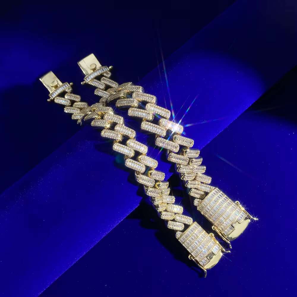 New Design Fashion Jewelry Gold and Silver Plated Brass High Quality Hip-hop Moissanite Chains for Men Bracelet
