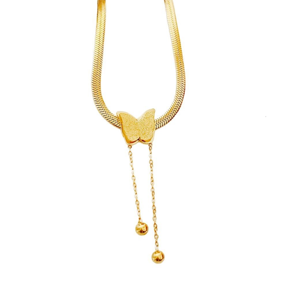 Stainless steel new niche minimalist butterfly pendant snake bone chain light versatile necklace
