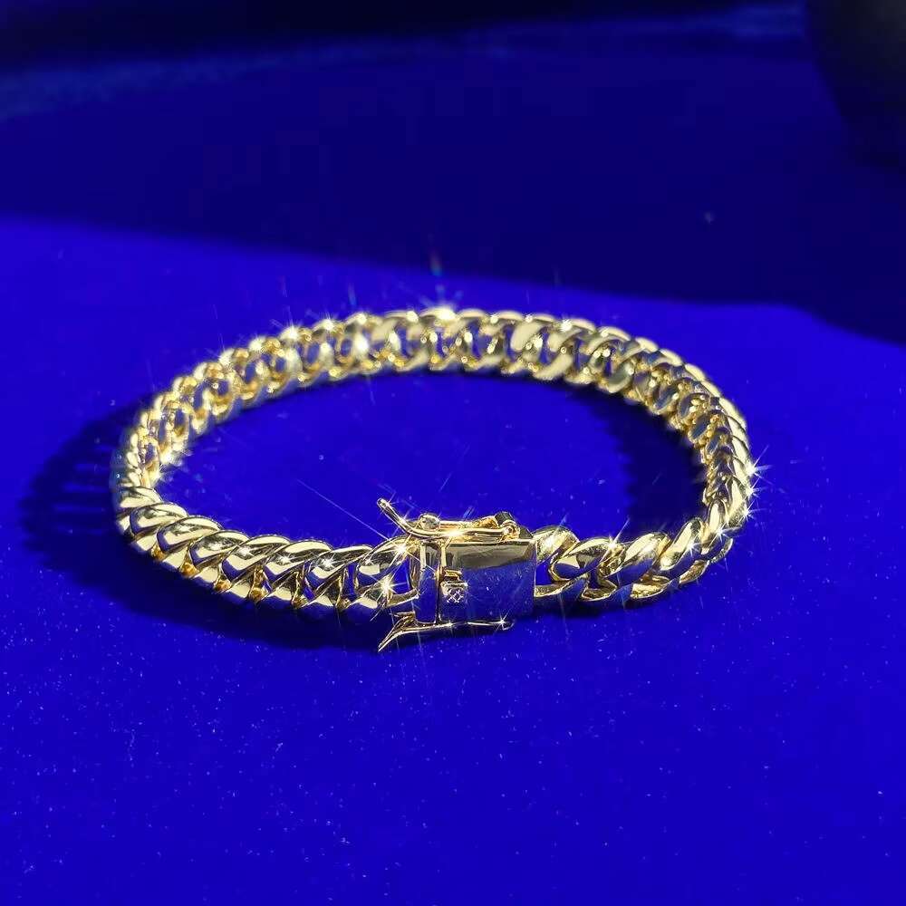 925 Sterling Silver Hip Hop Saudi 8MM Real Gold No Diamonds Smooth Non Tarnish Jewelry Cuban Chain Bracelet