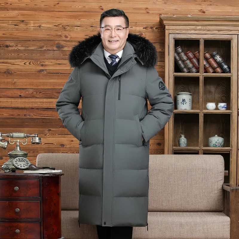 Canada Fashion Winter Jacket Man Down Coats Parka Thick Men White Down Jackets Fur Collar Hooded Extra Long Padding HWY291 K251106