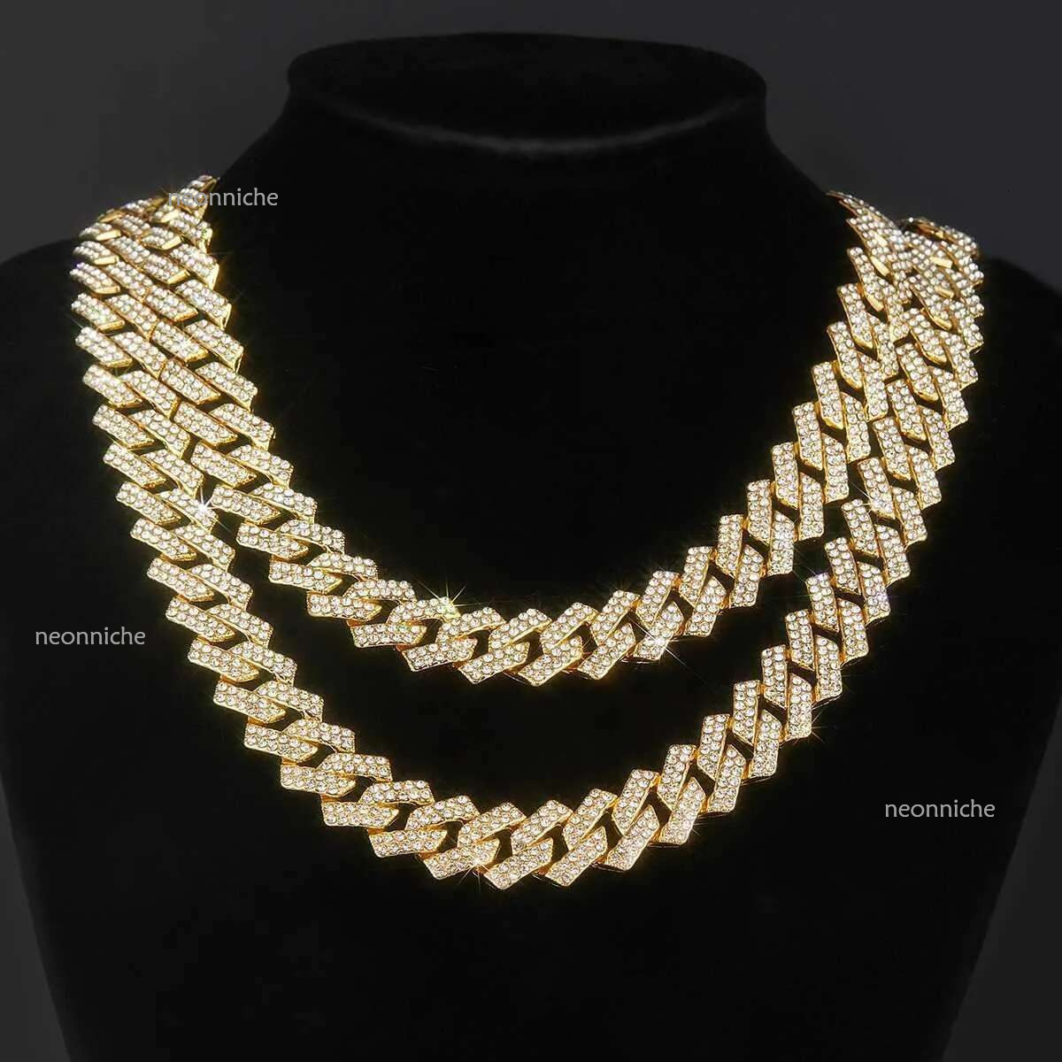 Mens 15MM Chain Iced Siery/Golden Miami Cuban Shiny Necklace Bracelet Hip Hop jewelryX240919