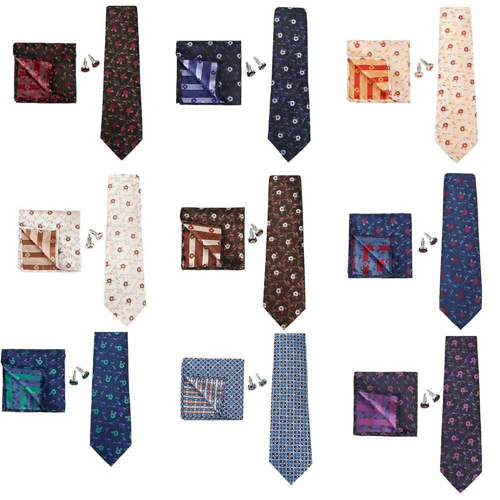 New Classic Mens Ties 7.5cm Green Plaid Print Striped Business Necktie Handkerchief Cufflinks Wedding Party Tie Set Gravatas X250407