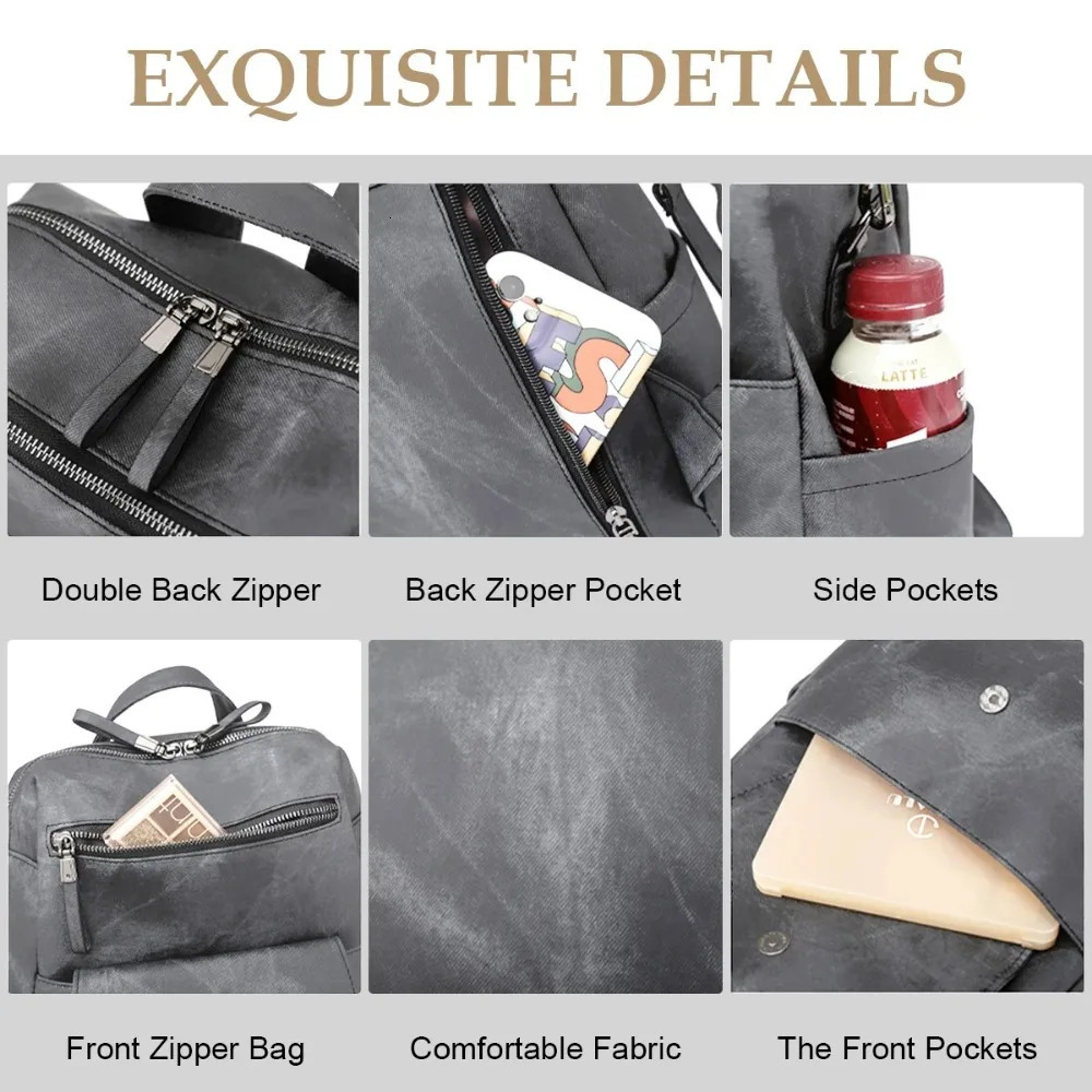 PU leather backpack wallet womens casual handbag womens shoulder bag gray 250402