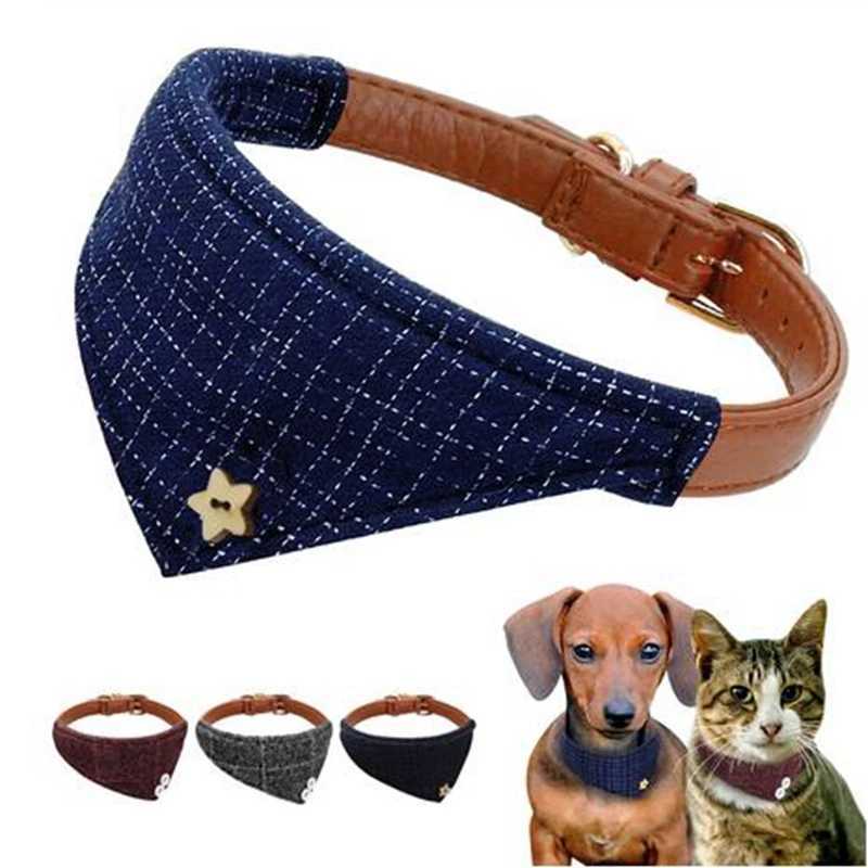 High Quality Dog collar leather pet bandage scarf British style cat dog collar puppy bandage bib accessories T250407
