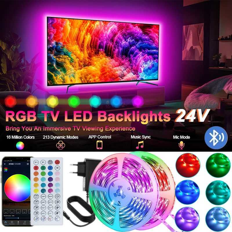 New 24V RGB LED Strip Lights 40M/30M/20M/10M/5M Bluetooth APP Music Sync Rope Light for PC TV Backlight Christmas Home Decor W251107