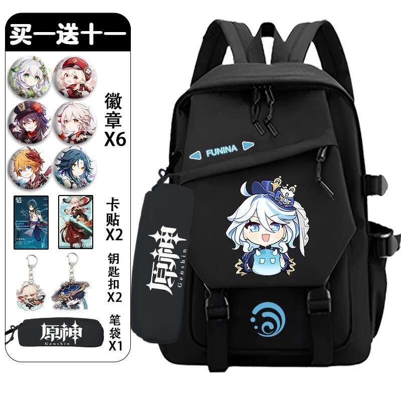 Anime Genshin Impact Funina Water Badge Backpack With Pencil Students Book School Bag Kawaii Girls Boys Laptop Fashion Bags