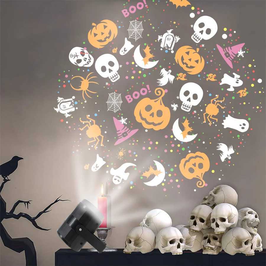 USB Power Halloween Decoration Projector Light Pumpkin Spider Bat Dynamic Pattens Projector Night Light for Bedroom Room Party W251107