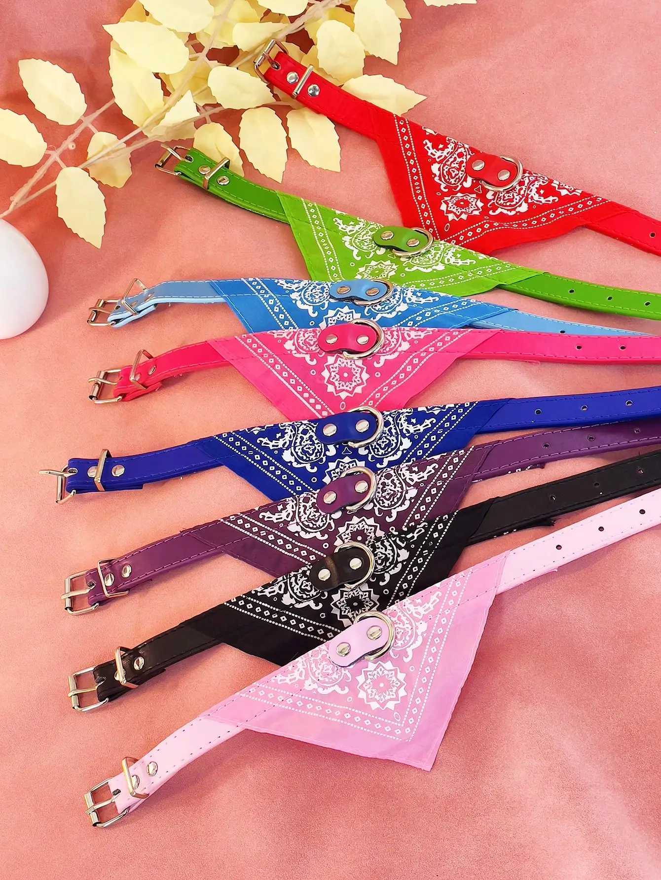 High Quality Pu Pet Collar Cat Bow Tie Saliva Towel Dog Collar Printed Triangle Scalp Dog Cat Universal T250407