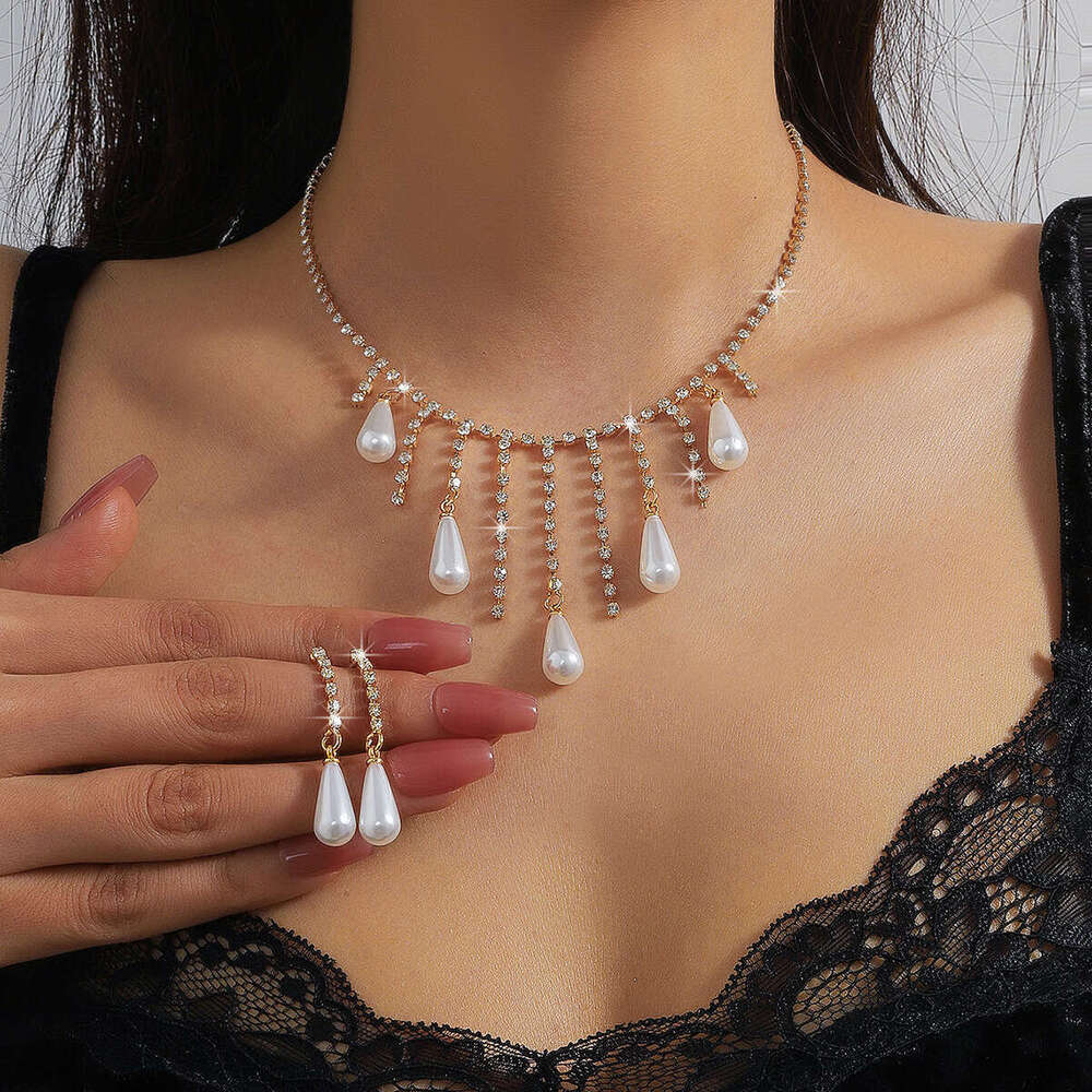 hot New Super Immortal Style Tassel Pearl Necklace Set Trendy Street Shooting Women's Bride Collar Chain