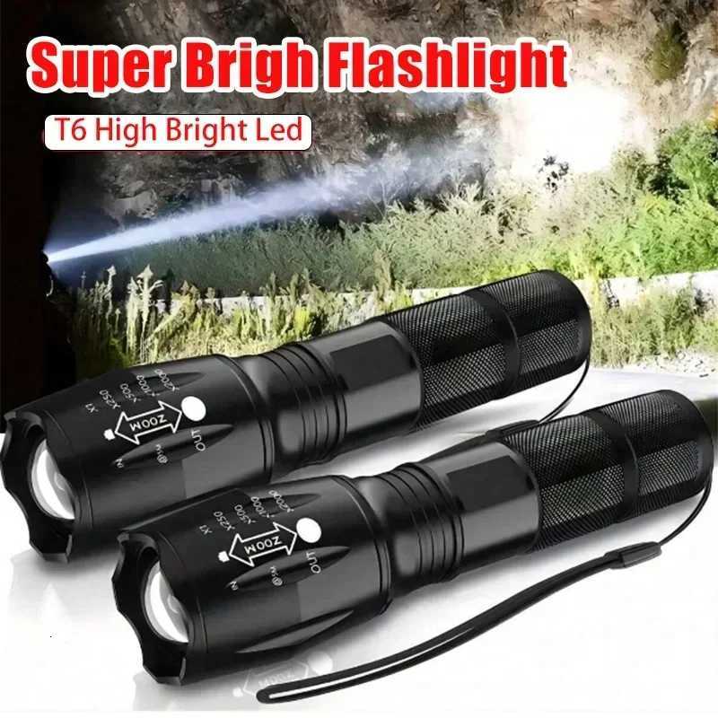 High Power T6 LED Flashlights Camping Torch 5 Light Modes Zoom Light Aluminum Alloys Waterproof Material External 18650 BatteryW251106