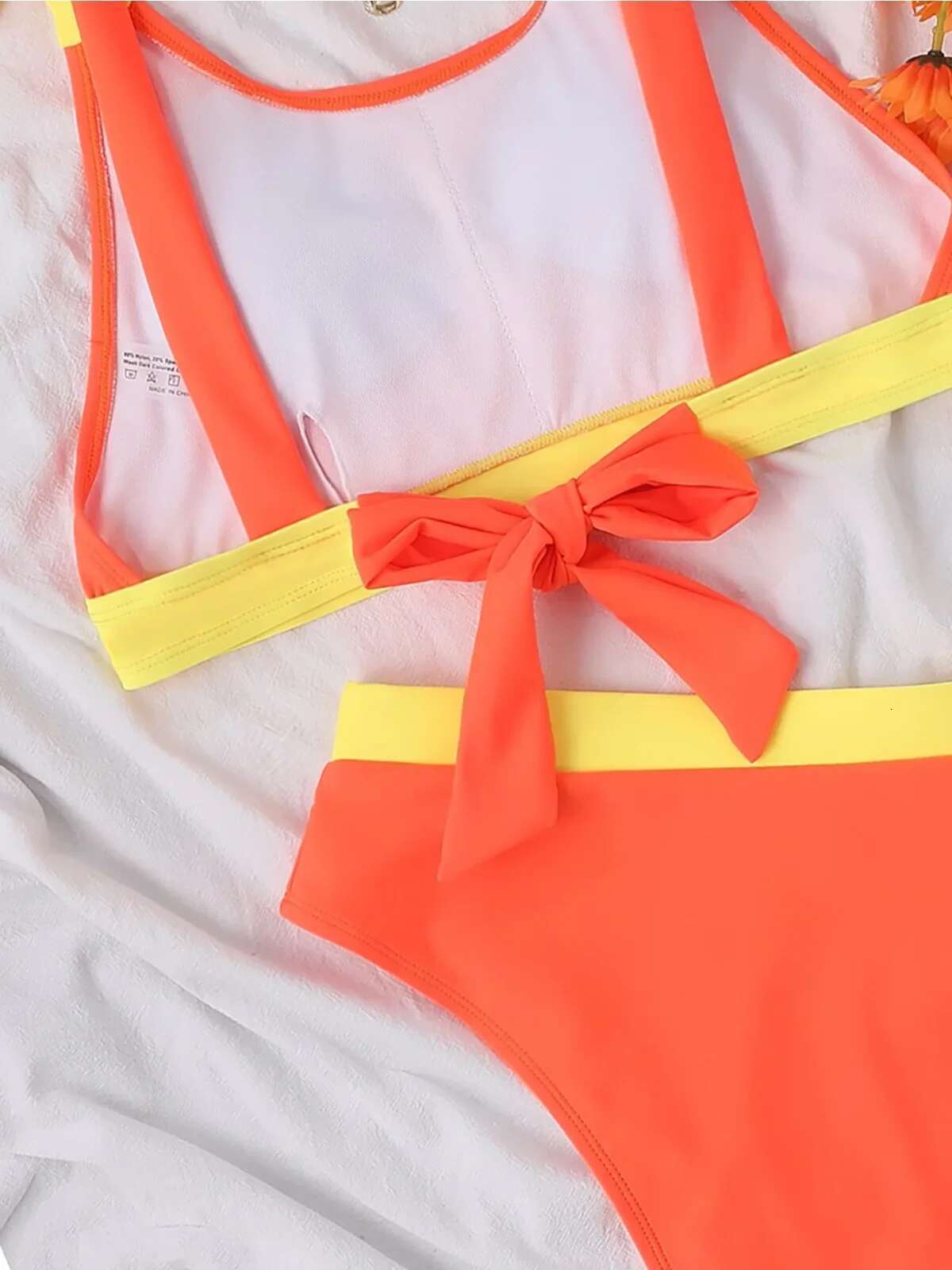 Dongdumaoyi Orange Two Piece Swimsuit For Women New Suspender Backless Bikini Set High Wasit Beach Vacation Bathing Suit Swimwear