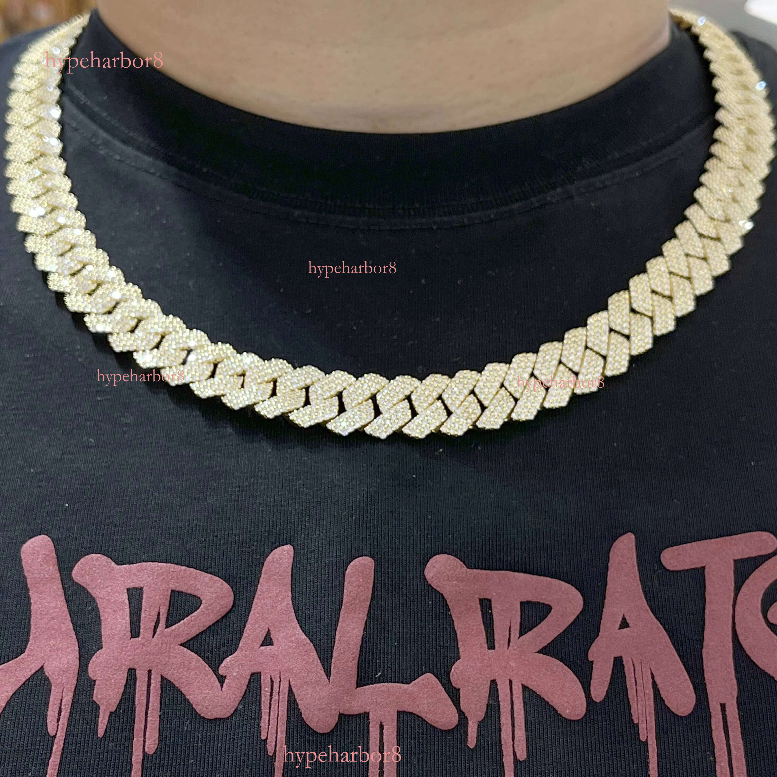 S 9k 14k Gold Iced Marble Laboratory Growth Hip Hop Cuban Chain Necklace