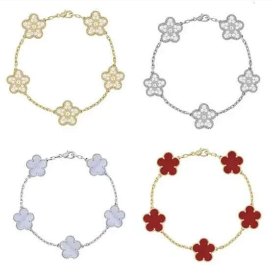 Clover Bracelet For Men and Women jewelry Leaf Bracelets 18K Gold Silver Plate Agate Diamond Fashion Charm Chain Wedding Gift