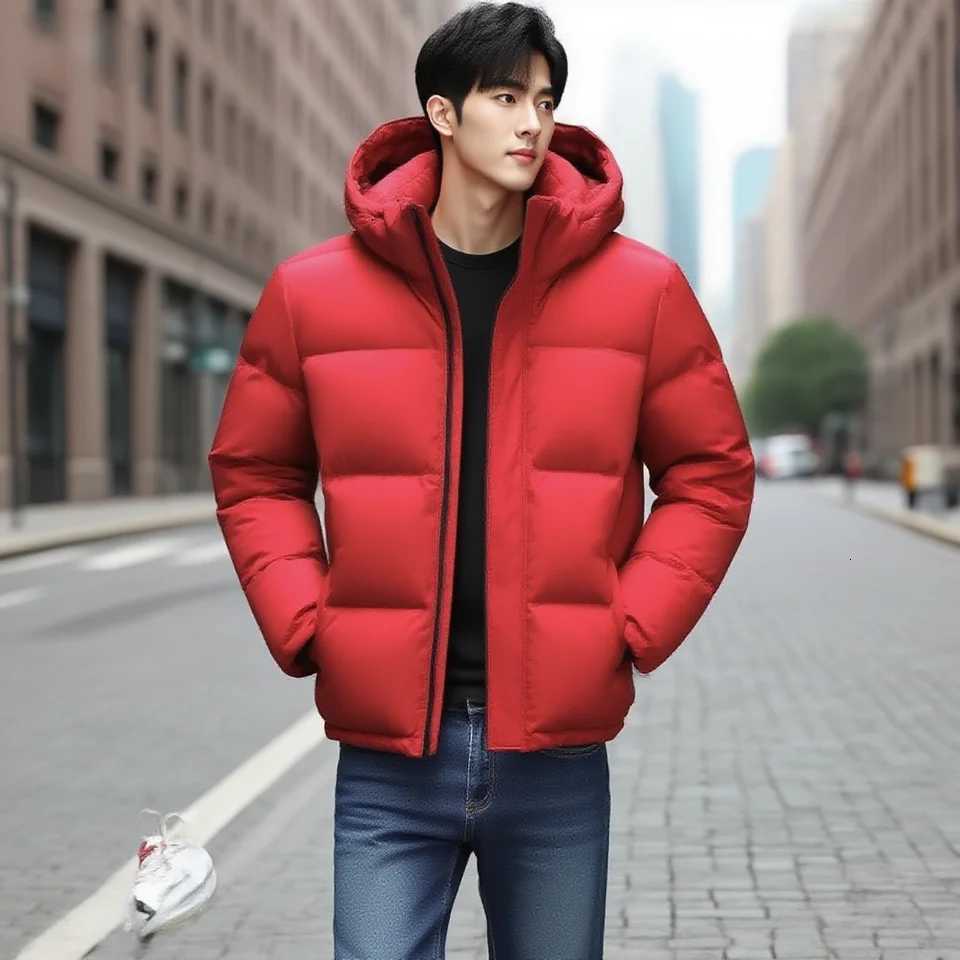 New white duck down jacket mens winter warm pure color hooded down jacket thick duck down mens down jacket winter coatT251107