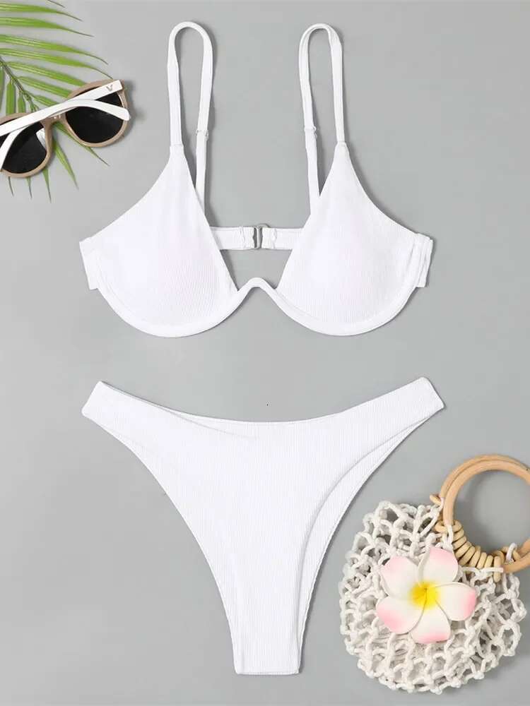 Dongdumaoyi Sexy Underwire Bikini Women Black White Ribbed Push Up Micro Swimsuit Brazilian Hollow Out Bathing Suit Thong Swimwear