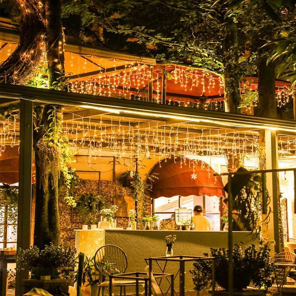 4M-12M LED Icicle String Lights Fairy Curtain Birthday Lights Garland For Outdoor Garden Party Home Street 2025 New Year Decor W251107