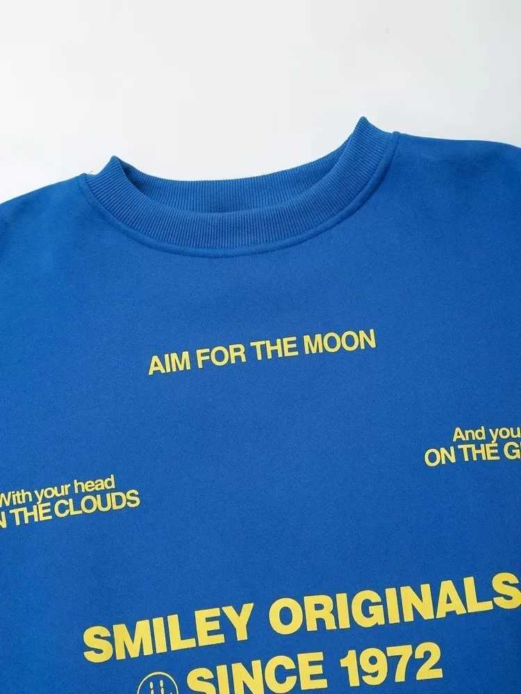 Fashion Spring Womens Fashion Sports Pullover Retro Round Neck Loose Long Sleeve Womens Letter Print Blue Pullover StreetwearY251107 Y251110