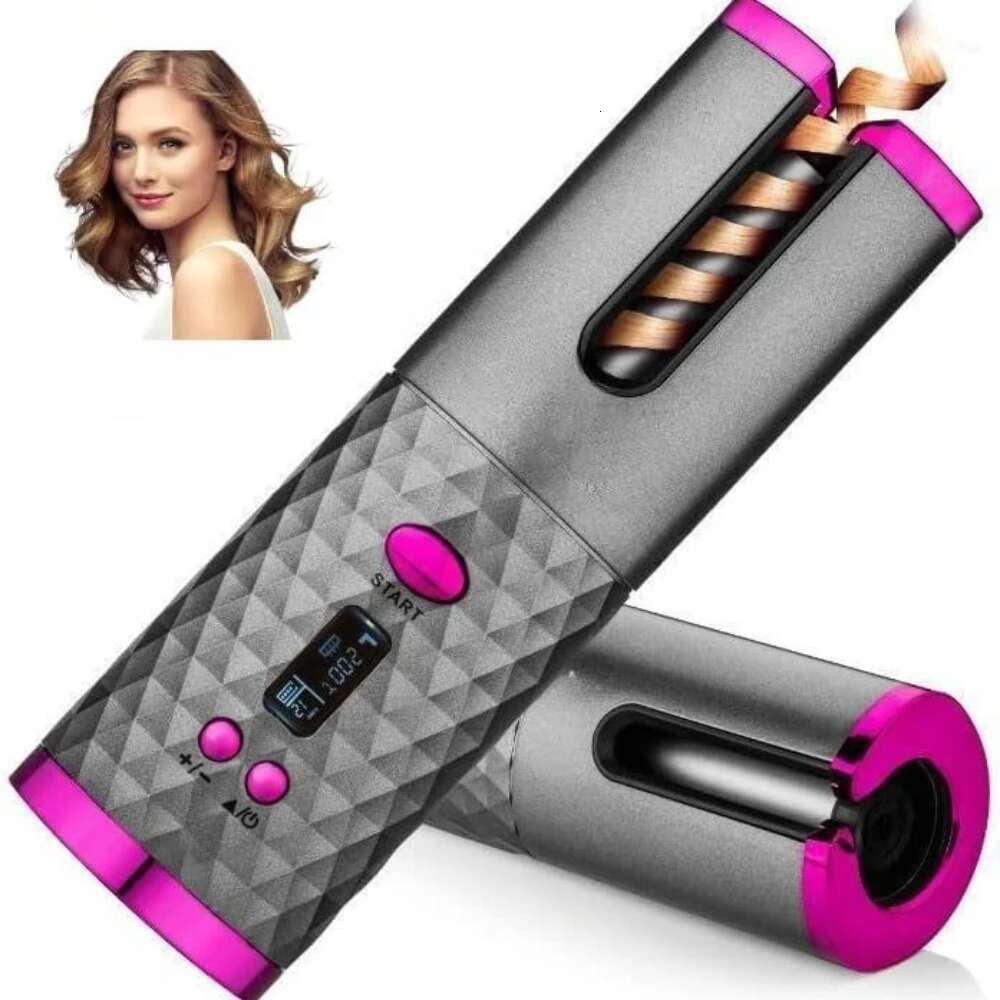 Automatic Wireless Cordless Rotating USB Rechargeable Curg Iron Display Temperature Adjustable Timing Hair Curler