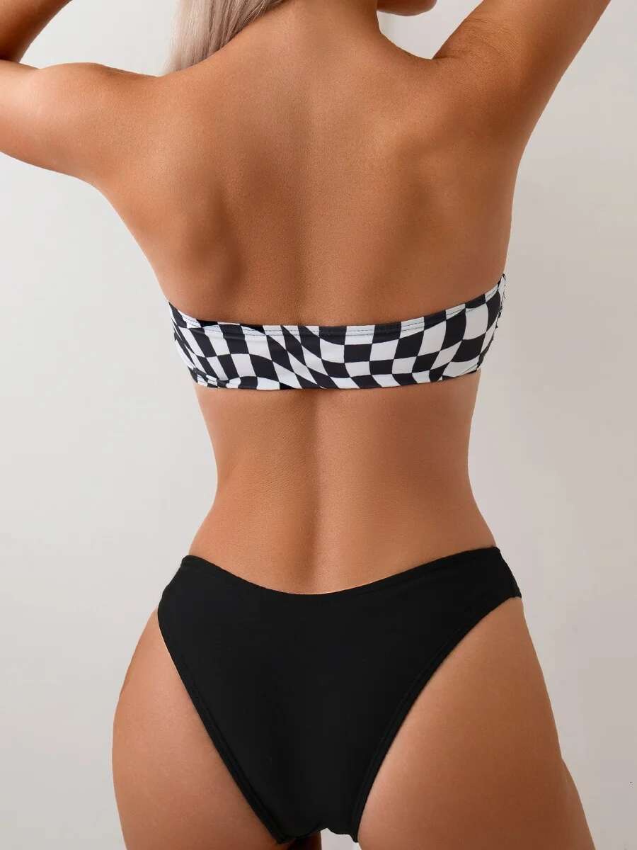 Dongdumaoyi Sexy Bandeau Bikini Set Women Green Striped U Neck Push Up Micro Swimwear Summer Beach Bathing Suit Thong Swimsuit Biquini