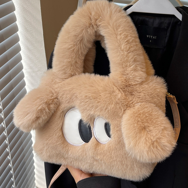 2025S Designer Women S Bag Women S Autumn Winter New Hairy Handheld Cartoon Cute Big Eyes Puppy Versatile Plush Crossbody Bag