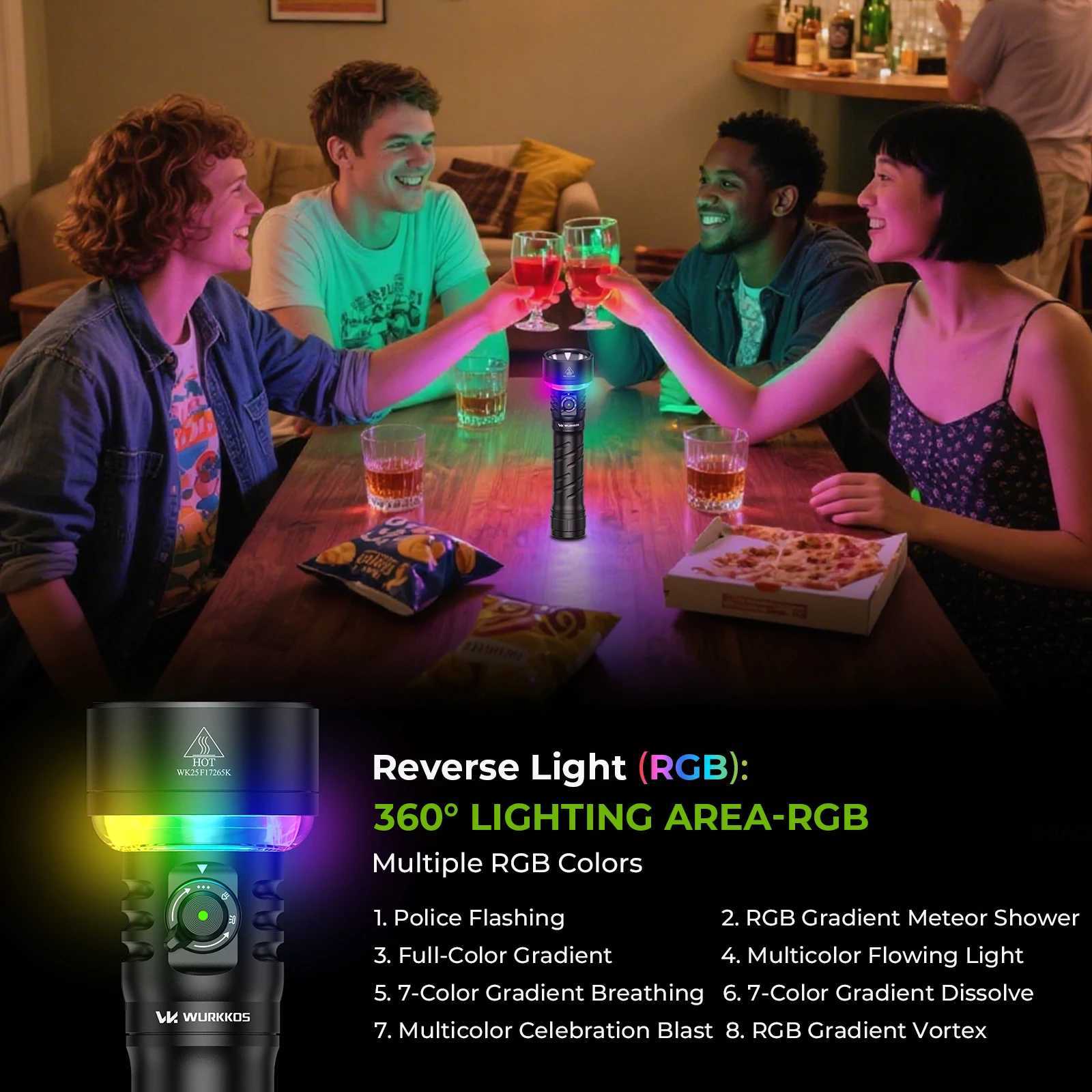 Wurkkos TS27 3200LM Super Bright Flashlight 845M Throw RGB Lighting Linterna Recargable Reverse Charging Power Bank For CampingW251106