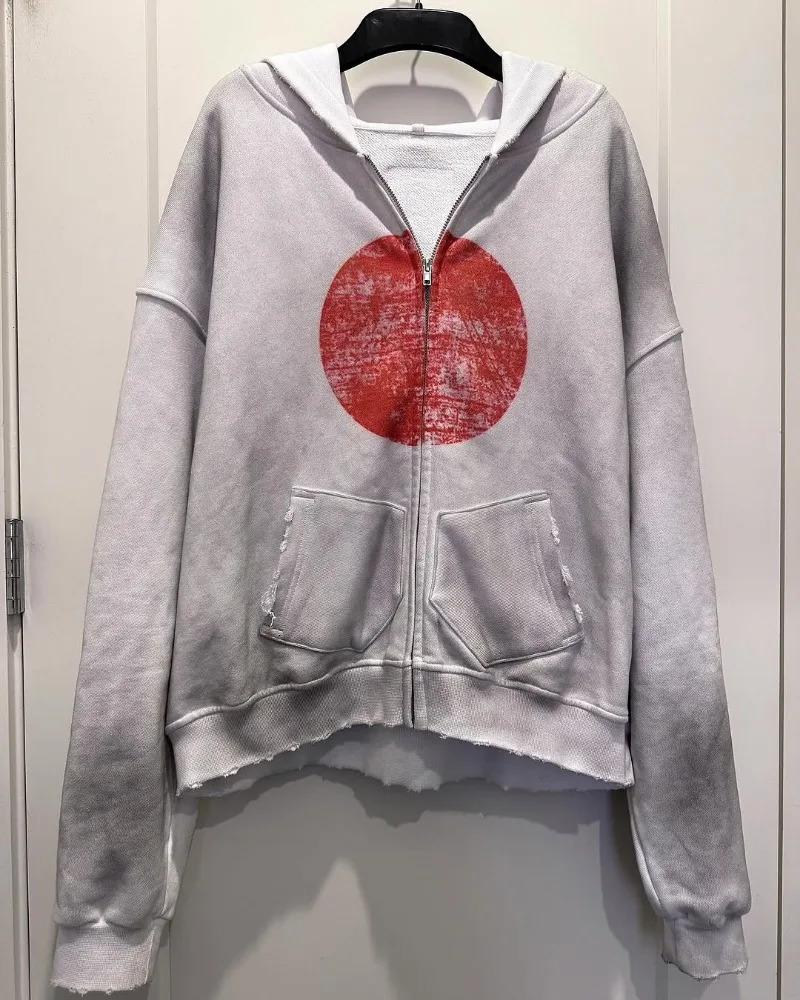 American High Street Fashion Loose Anime Printed Harajuku Retro Zipper Hoodie Mens Y2k Gothic Hip Hop Rock Oversized Sweatshirt Womens 250403