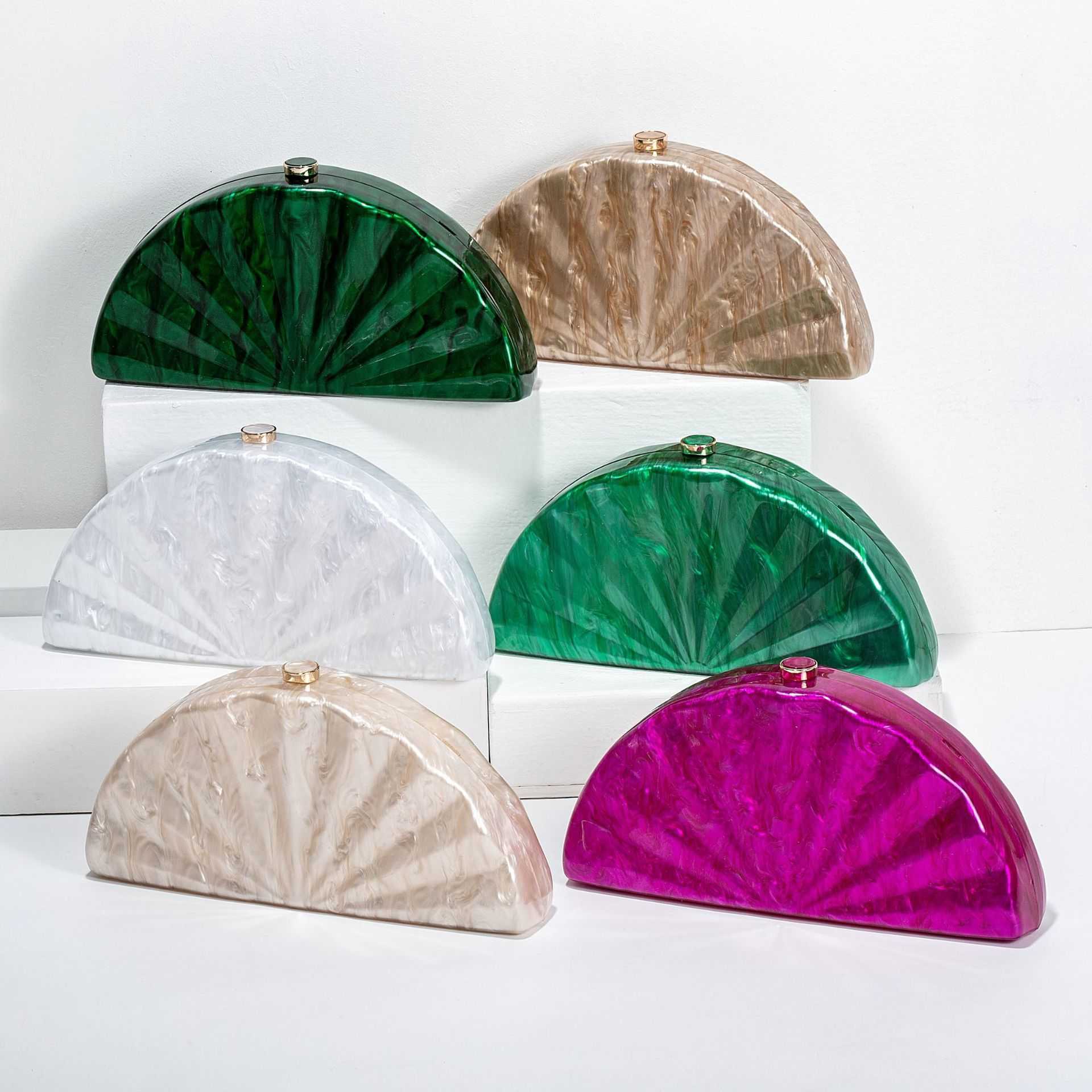 Ladies new diagonal cross bag semi circular fan shaped acrylic bag Fashion wedding banquet handbag