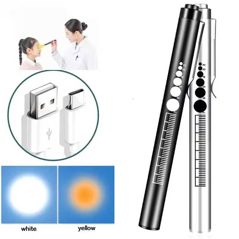 Mini Portable Penlight LED Flashlight Oral Pupil Medical Handy USB Rechargeable Stainless Steel Torch Light Outdoor Fishing ToolW251106