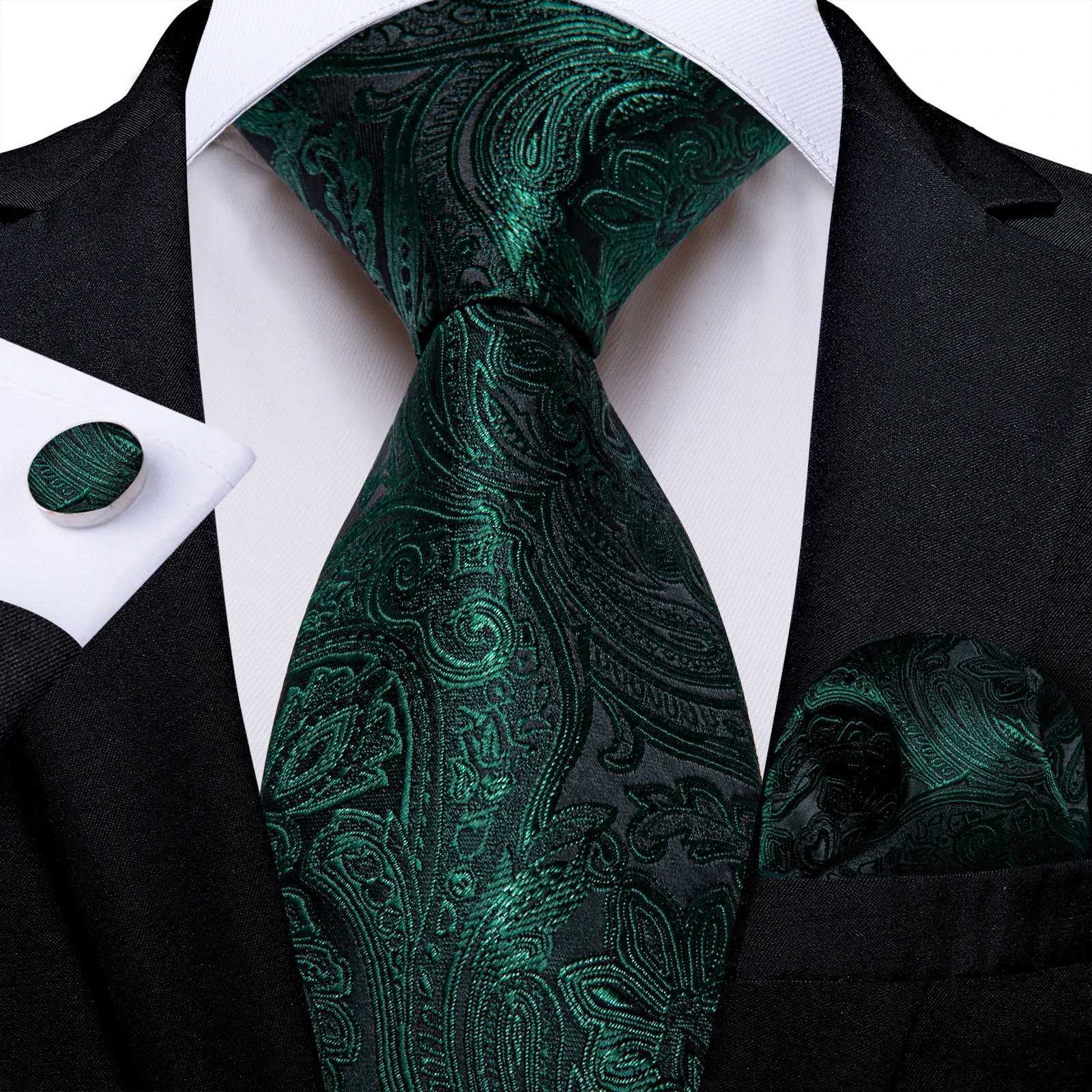 Luxury Green Paisley Floral 8cm Silk Ties for Men Wedding Party Gro Husband Accessories Gift Necktie Handkerchief Wholes X250407