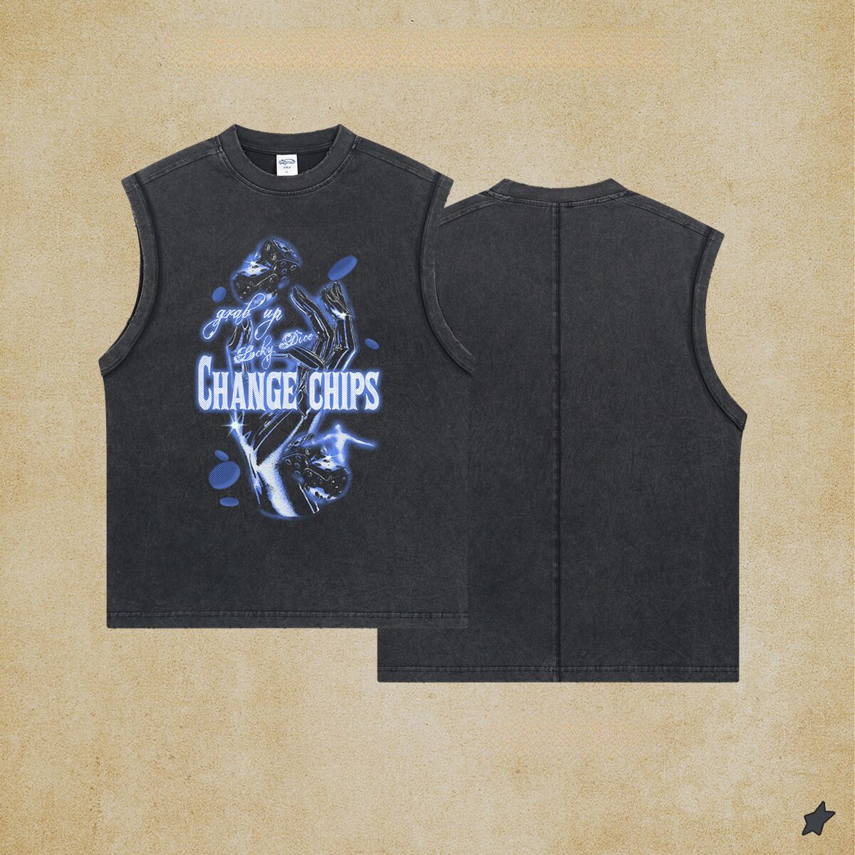 Chain Trendy Wear | 2025 Stir fried Snowflake Used Tank Top Digital Direct Spray Printed Shoulder Wash Water Sleeveless Men's T-shirt