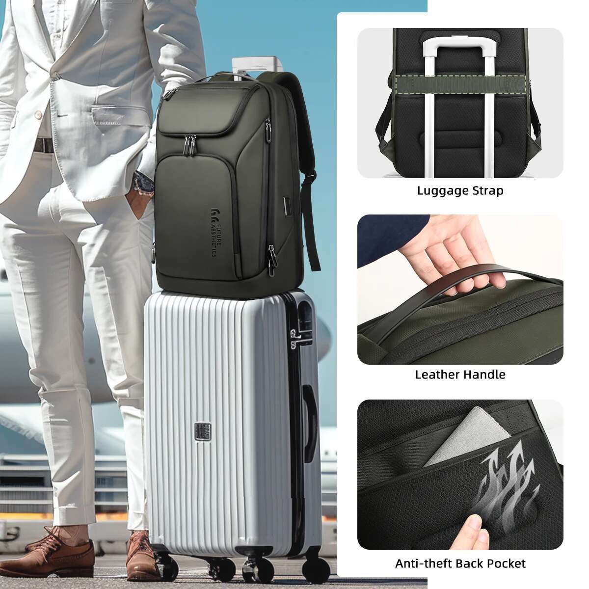 Heroic Knight Multifunctional 17.3" Laptop Waterproof Men Smart Business Backpack With USB Big Capacity Travel Mochila