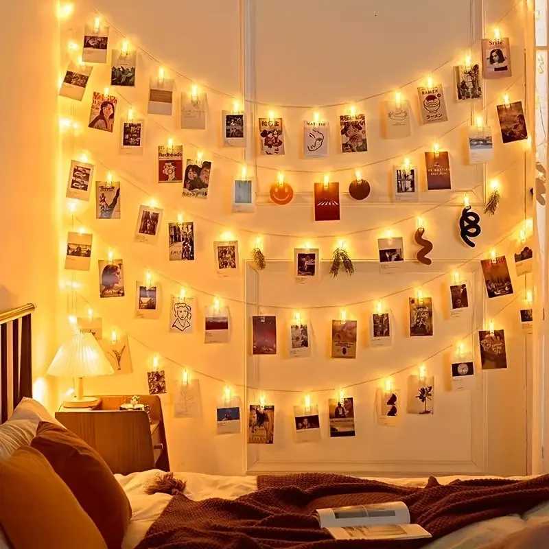 1 Photo Clip String Lamp Indoor String Lamp for Hanging Picture Postcards Bedroom Wall Decoration Wedding Birthday Party Gifts W251107