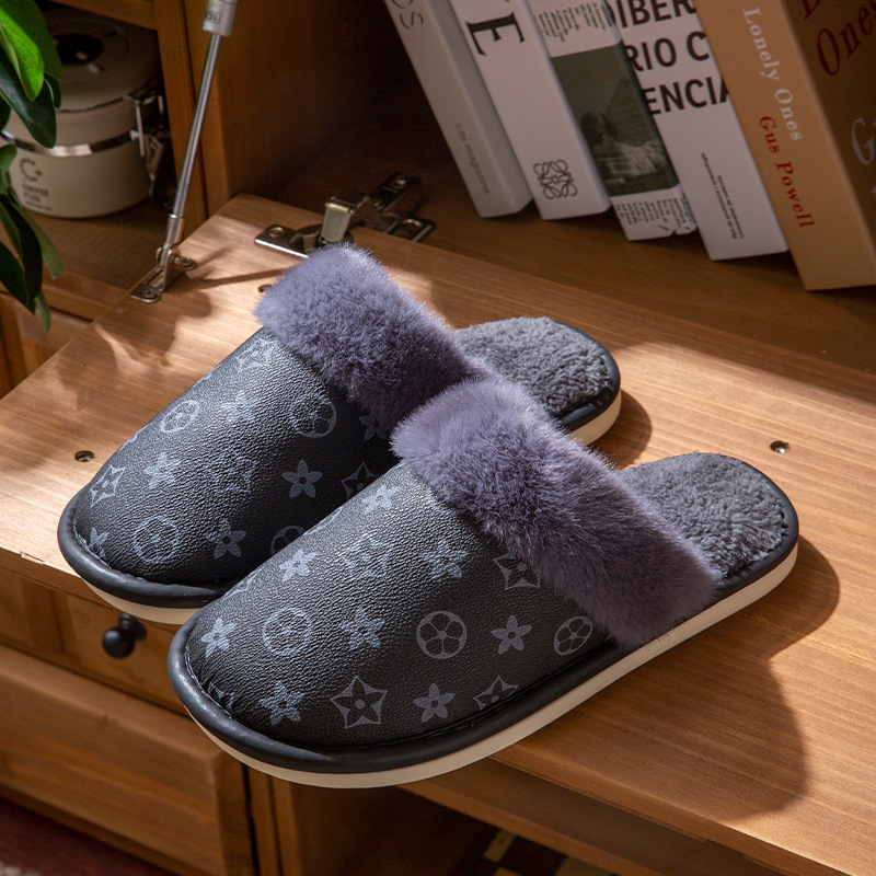 Designer Home Slippers for Men and Women Waterproof Cotton Winter & Autumn Indoor Shoes with Anti-Slip Thickened Fluffy Shoes
