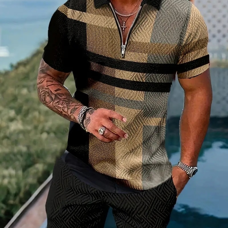 Mens 3D graphic printed polo shirt set for business and leisure activities summer styling 2piece plus size clothing 250324
