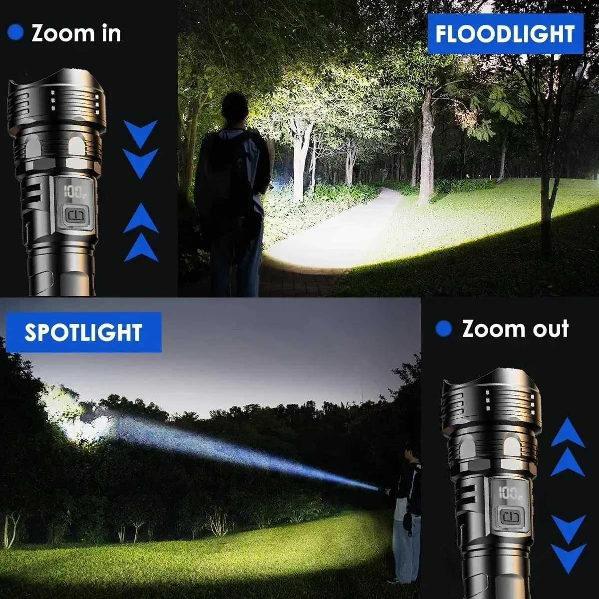 2000000 High Power LED Flashlights Type-C Rechargeable Torch Long Shot 1000M Waterproof Handlamp Outdoor Camping Fishing LanternW251106