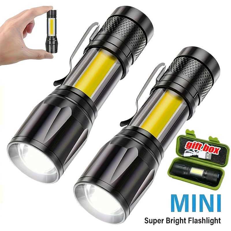 Mini LED Flashlight COBXPE Portable Torch USB Charging Camping Lantern Zoomable Focus Light Tactical Flashlight with Pen ClipW251106