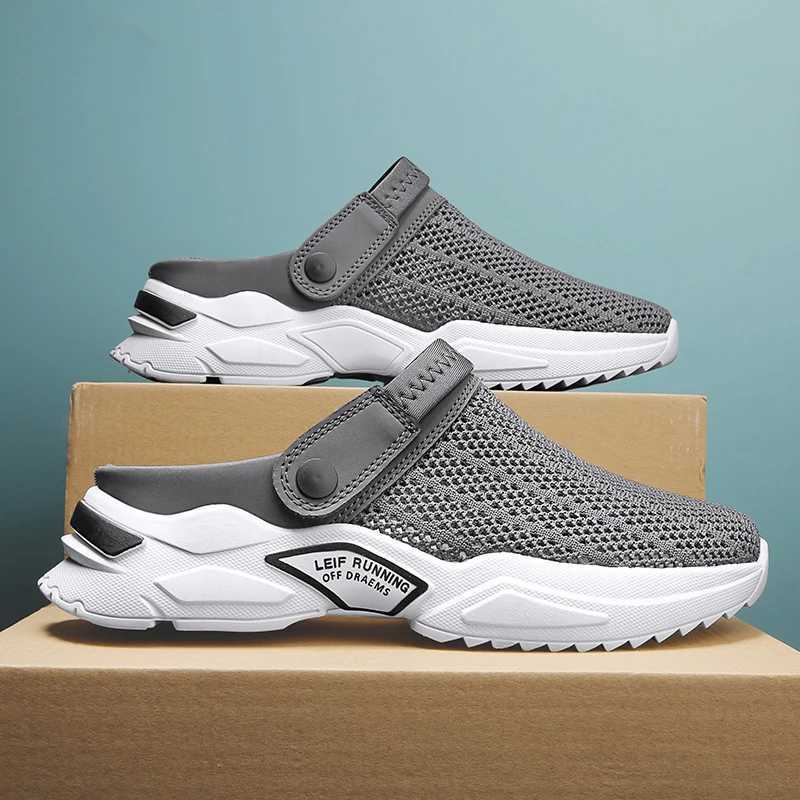 Mens straight hollow summer slippers sandals mesh sandals diabetes walking boat shoes breathable with arch support M250406