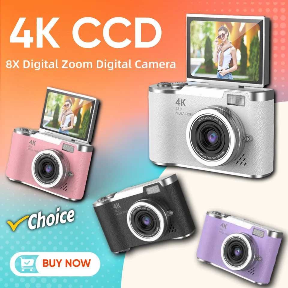 NEW 4K CCD 8X Digital Zoom Digital Camera 48MP Compact Portable Digital Photography Camera 180 Flip Screen Selfie CameraW251107