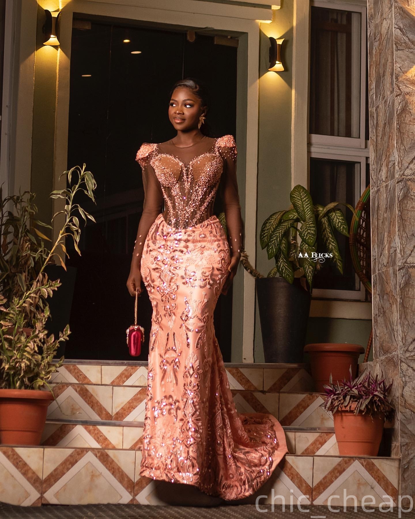 Aso Ebi Peach Mermaid Prom Dresses 2026 Beaded Detachable Train Sparkly Evening Formal Party Second Birthday Engagement Gowns Plus Size Dress For Spec