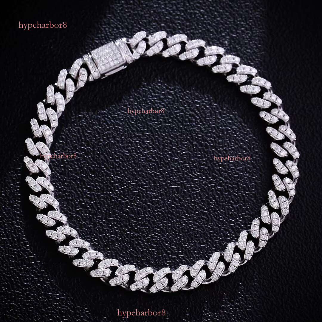 High Quality solid Hip Hop Jewelry 8mm Sier VVS Moissanite Dia Iced Out Cuban k Chain bracelet For Men