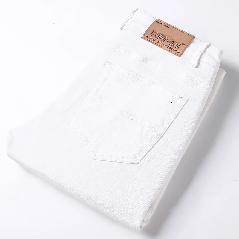 2024 white jeans mens wear Trouser 98 cotton mid waist ultrathin pencil pants stretch fashion personality 250401