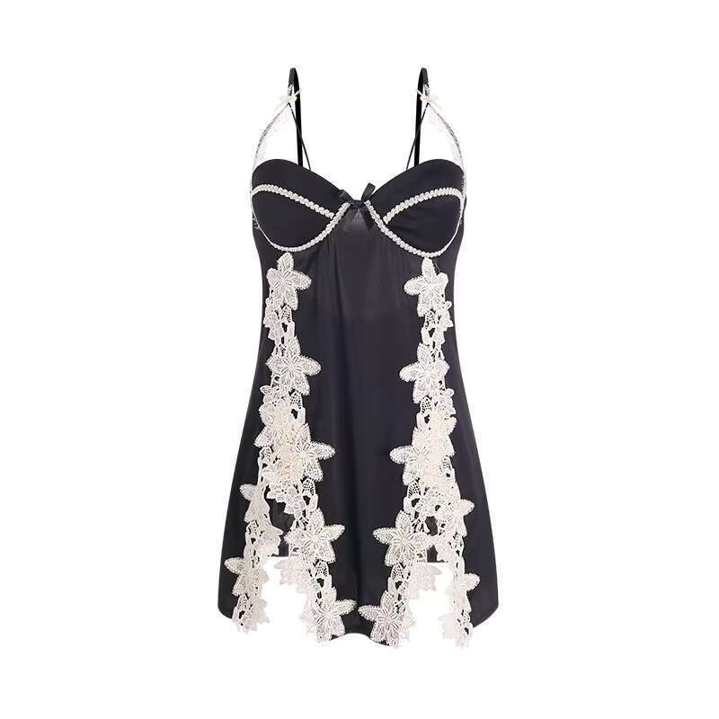 High Quality Lace Embroidery Dress Robe Night Wear Solid Color Sexy Backless Pamas Women's Sleepwear