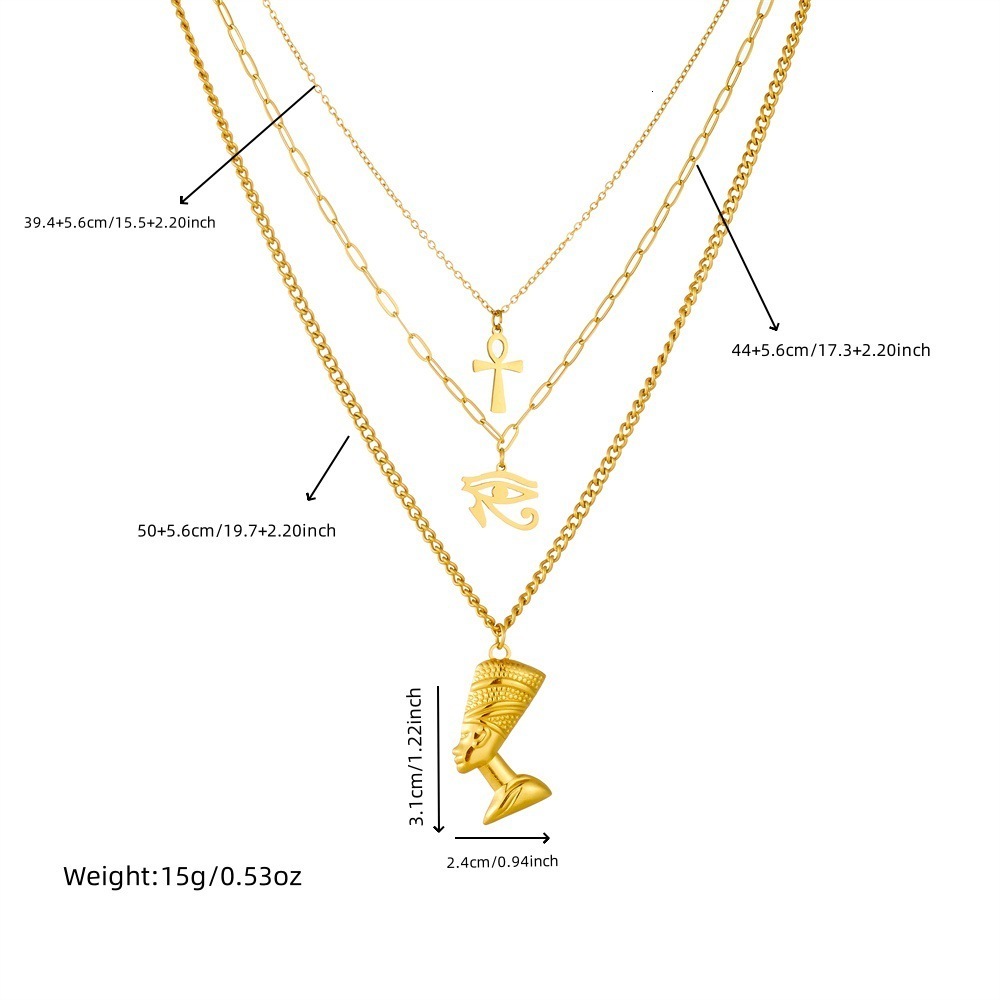 Anniyo 3 Ankh Nefertiti Africa Map Pendant Necklace Gold Wedding Birthday Party Ethnic Jewelry Men #256306 241018
