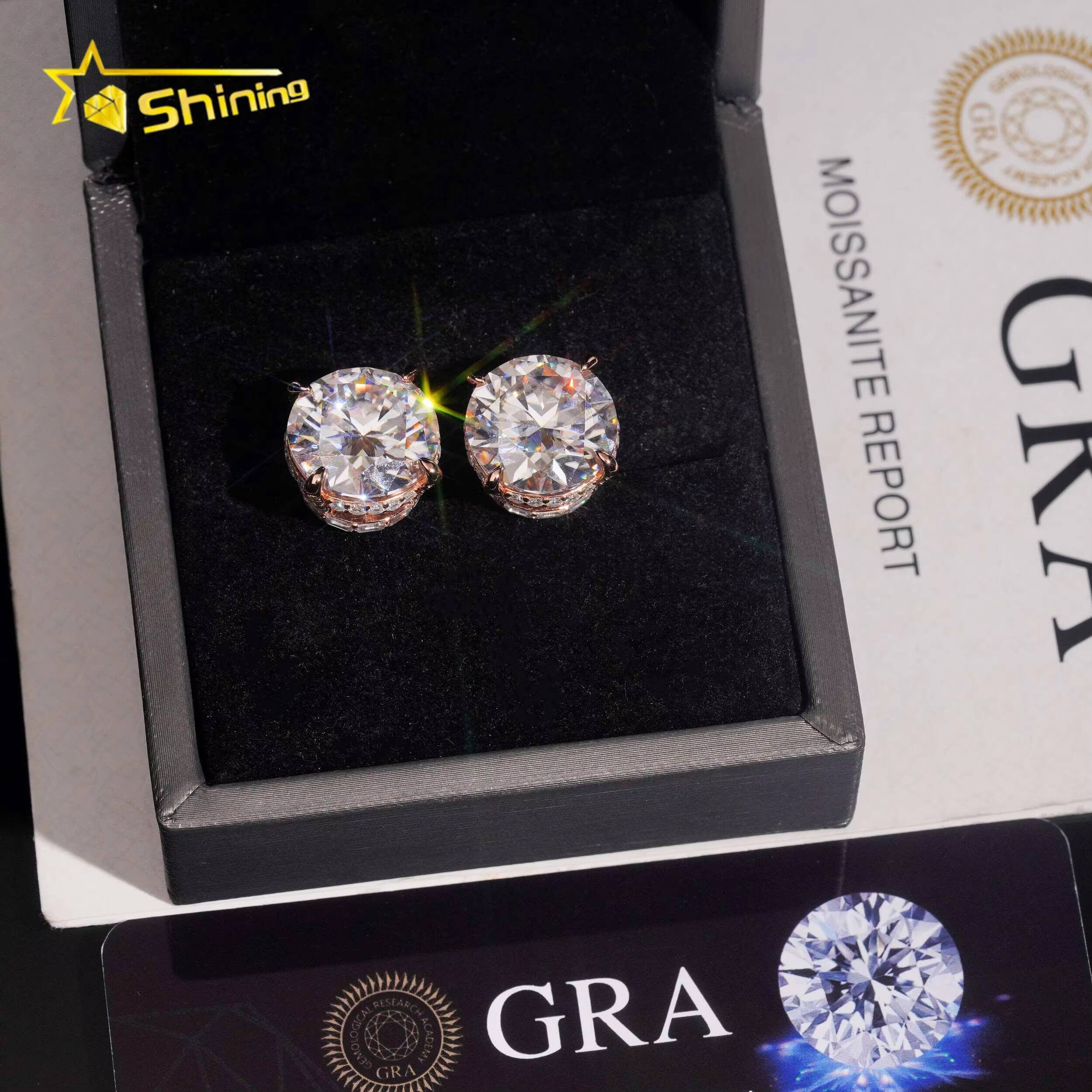 Big Size Moissanite Mens Earring Gold Plated 925 Sterling Silver Iced Out VVS Diamond Moissanite 16CT Screw Back Stud Earrings