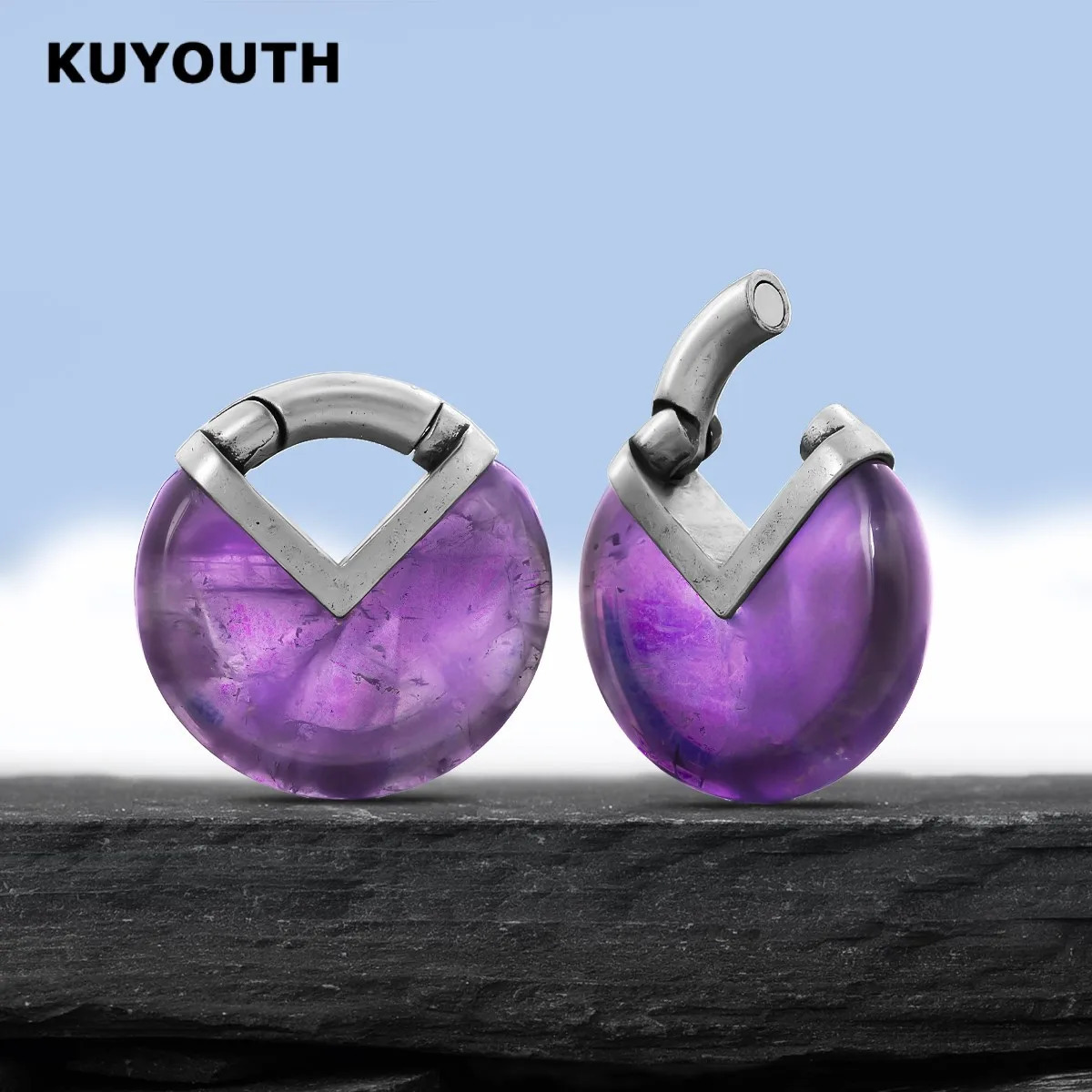 KUYOUTH Stone Round Ear Weight Hang Gauges Expanders Ears Stretchers Copper Magnet Earring Piercing Jewelry 2PCS 250403